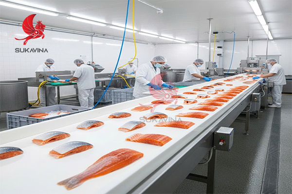 băng tải PVC thực phẩm cá hồi 